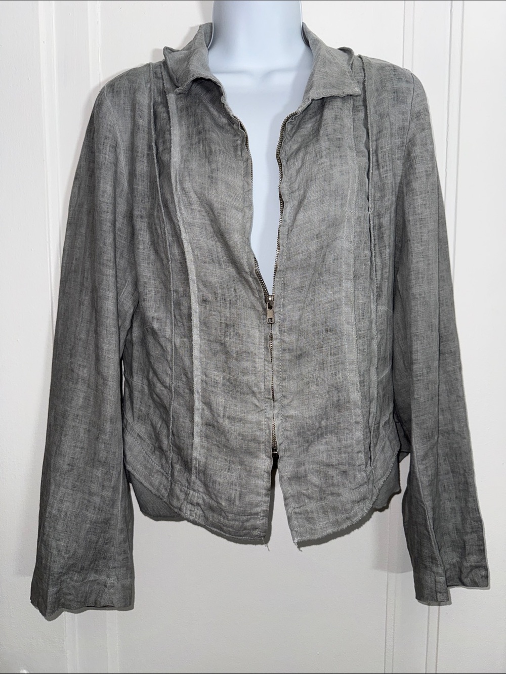 Inizio 100% Italian Linen Gray Women's Zipper Lighweight Jacket size L